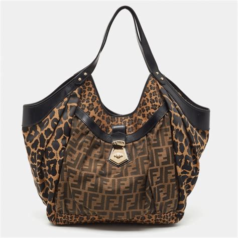 borsa fendi tobacco|Fendi Tobacco Zucca And Leopard Print Canvas Borsa Chef Tote.